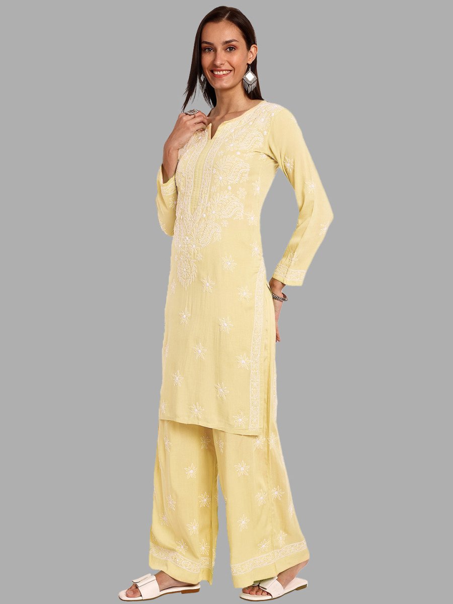 ADA Ethnic Motifs Embroidered Regular Chikankari Kurta with Palazzos 