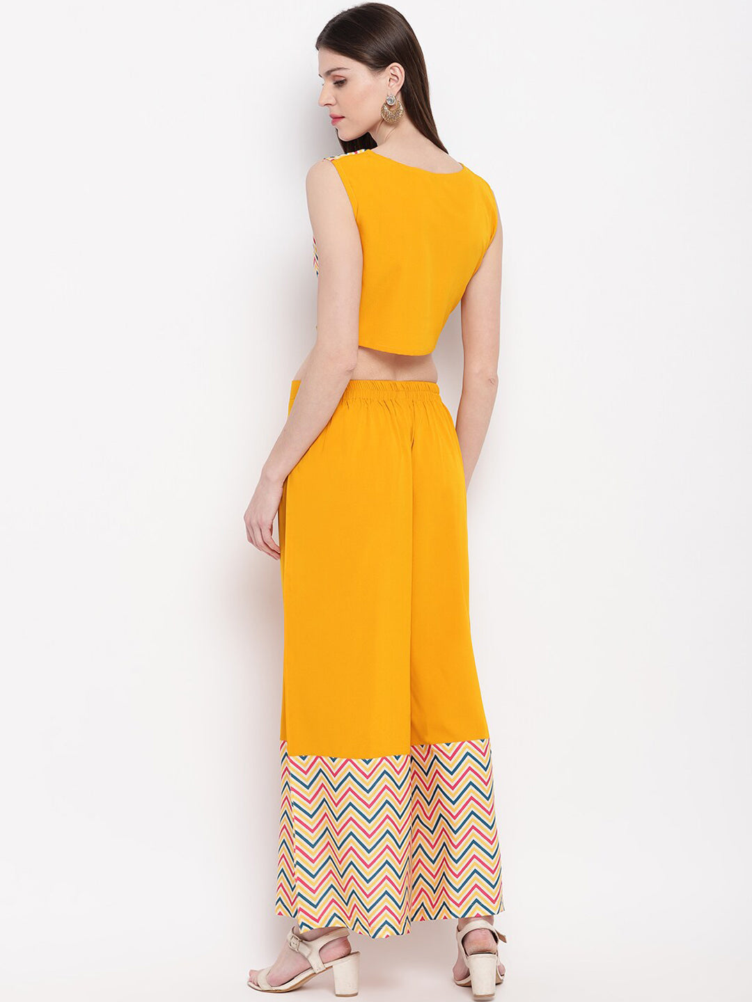 Janasya Women Yellow & Pink Solid Top with Kurta & Palazzos