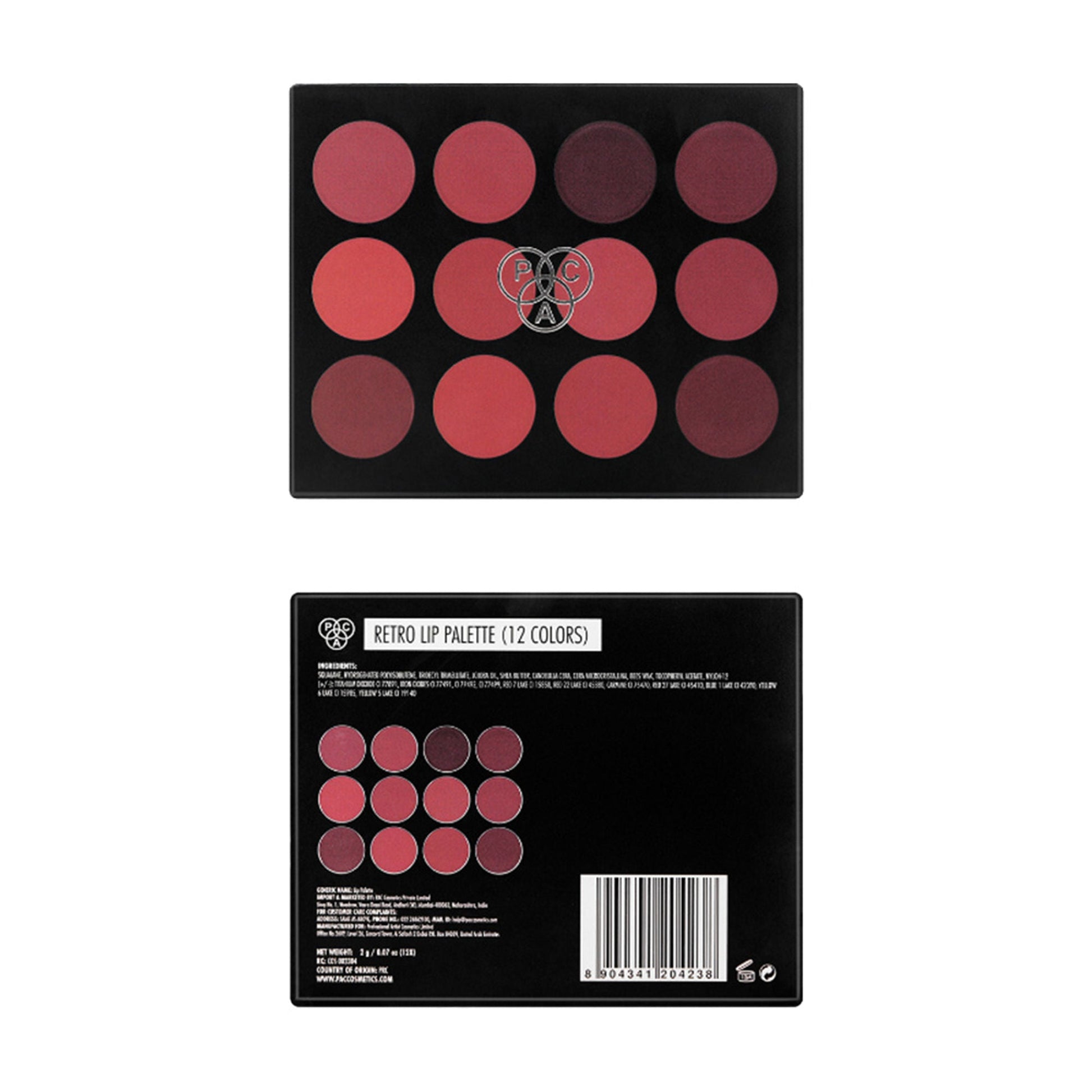 PAC Studio Retro Lip Palette X12 - Intense Color Payoff, Creamy & Highly Blendable, Semi Matte Finish