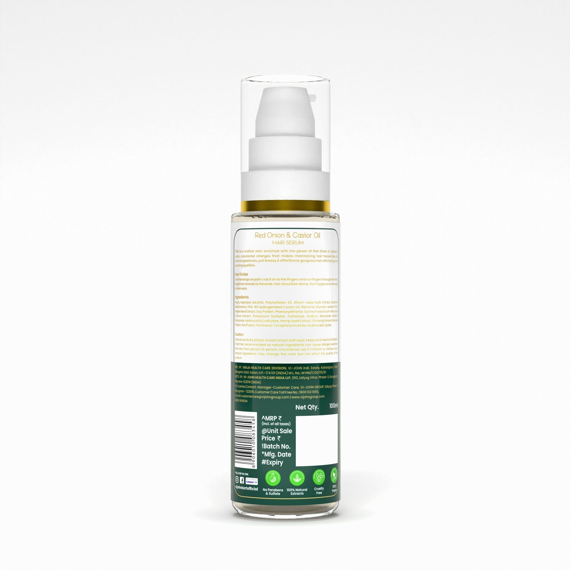 VI-JOHN Prakritik Red Onion & Castor Oil Hair serum, Reduces Hair Loss, 100% Natural Bio Actives Hair Oil | Swadesiicart