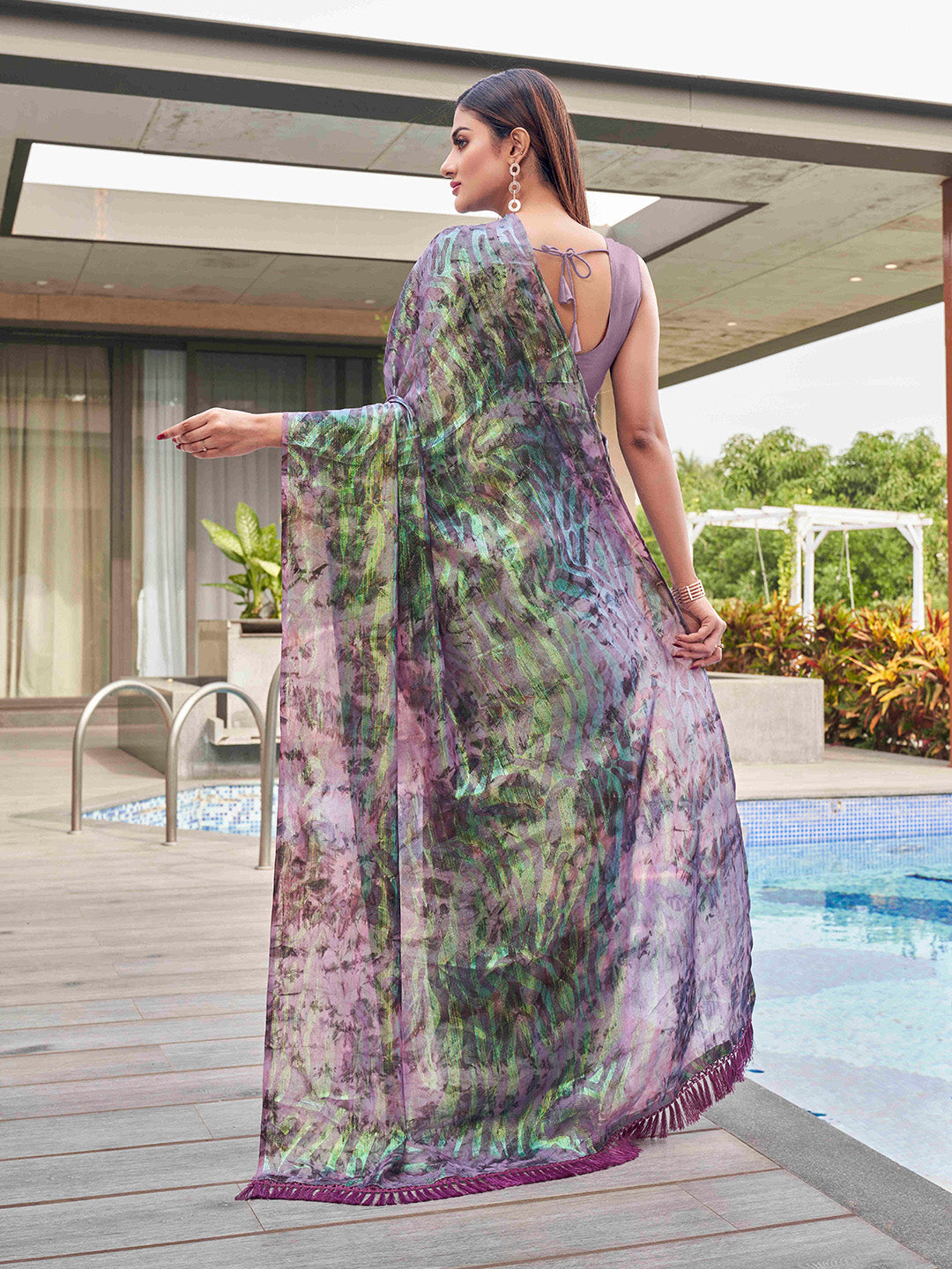 Tikhi Imli Mauve Abstract Printed Satin Half and Half Grab2Buy 