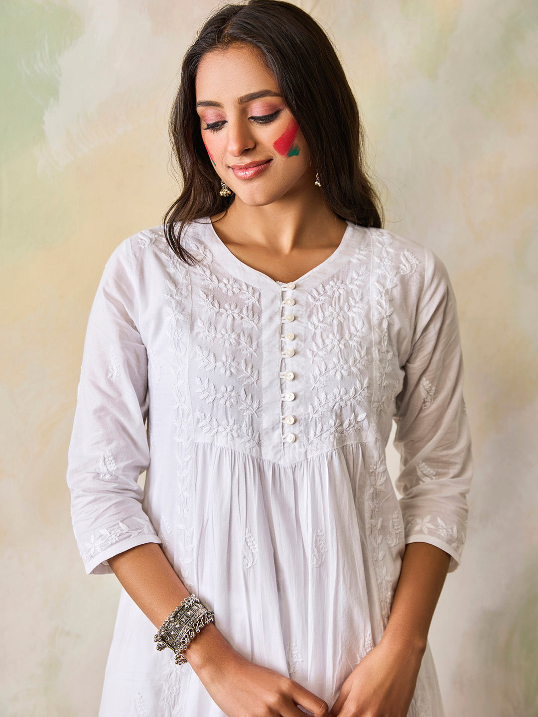 HOUSE OF KARI Ethnic Motifs Embroidered Chikankari Kurta 