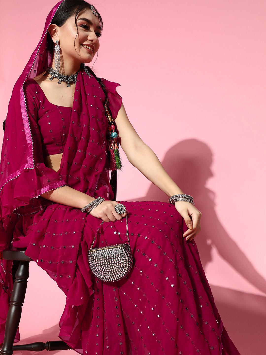 Tikhi Imli Embellished Poly-Georgette Grab2Buy with Solid border 