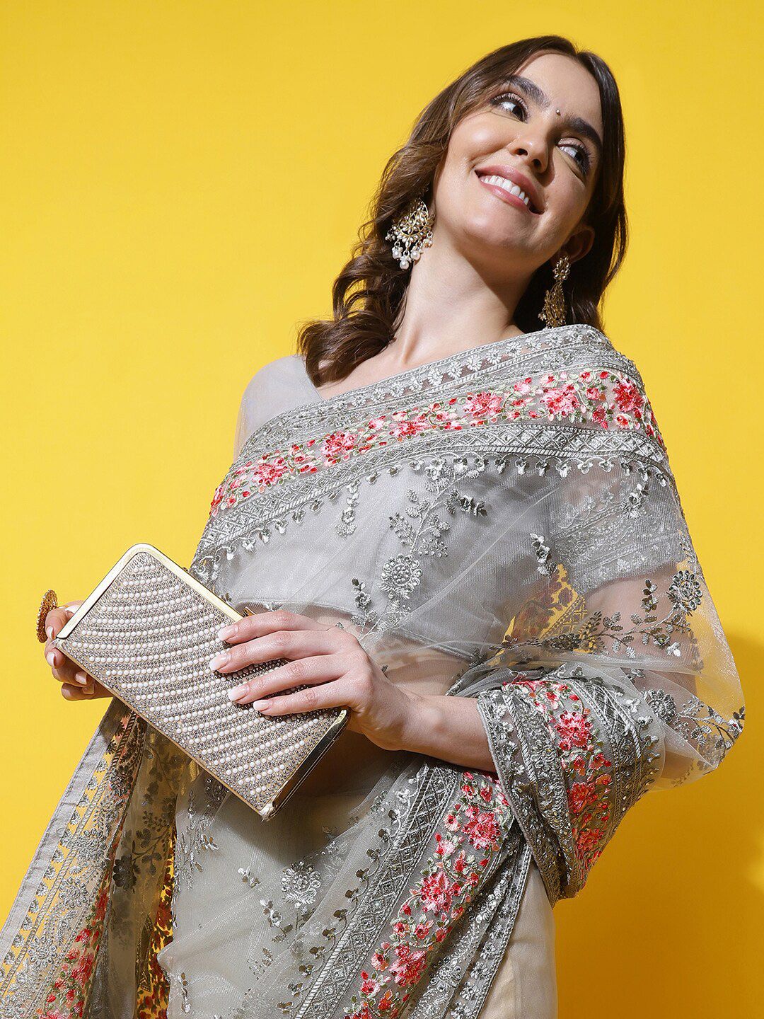 kasee Floral Embroidered Net Saree