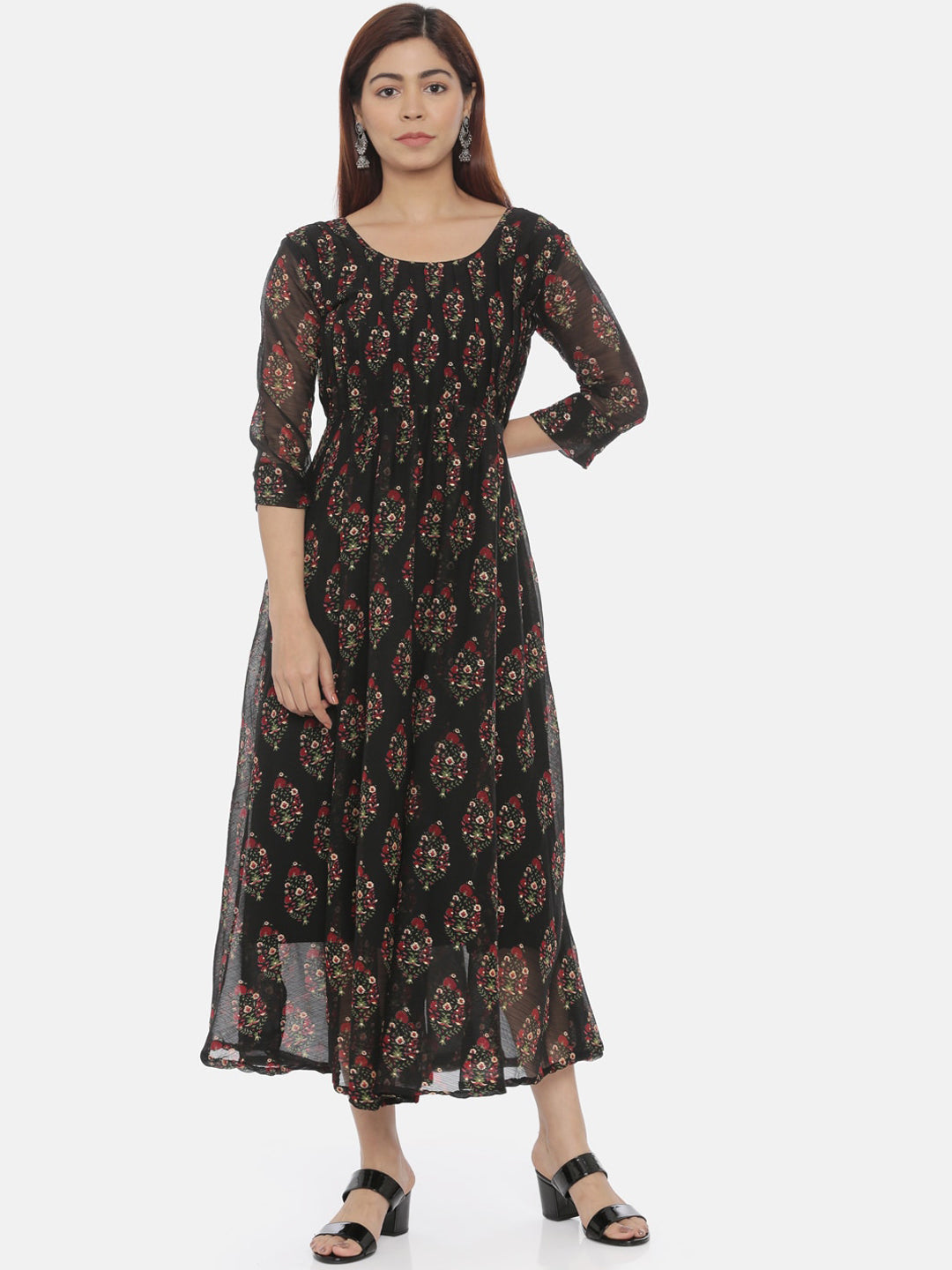 Souchii Women Black Printed Fit And Flare Beautiful Dress 