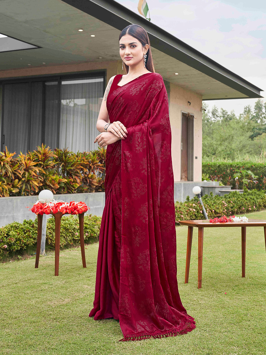 Tikhi Imli Embellished Half and half Satin Grab2Buy With Tassels 