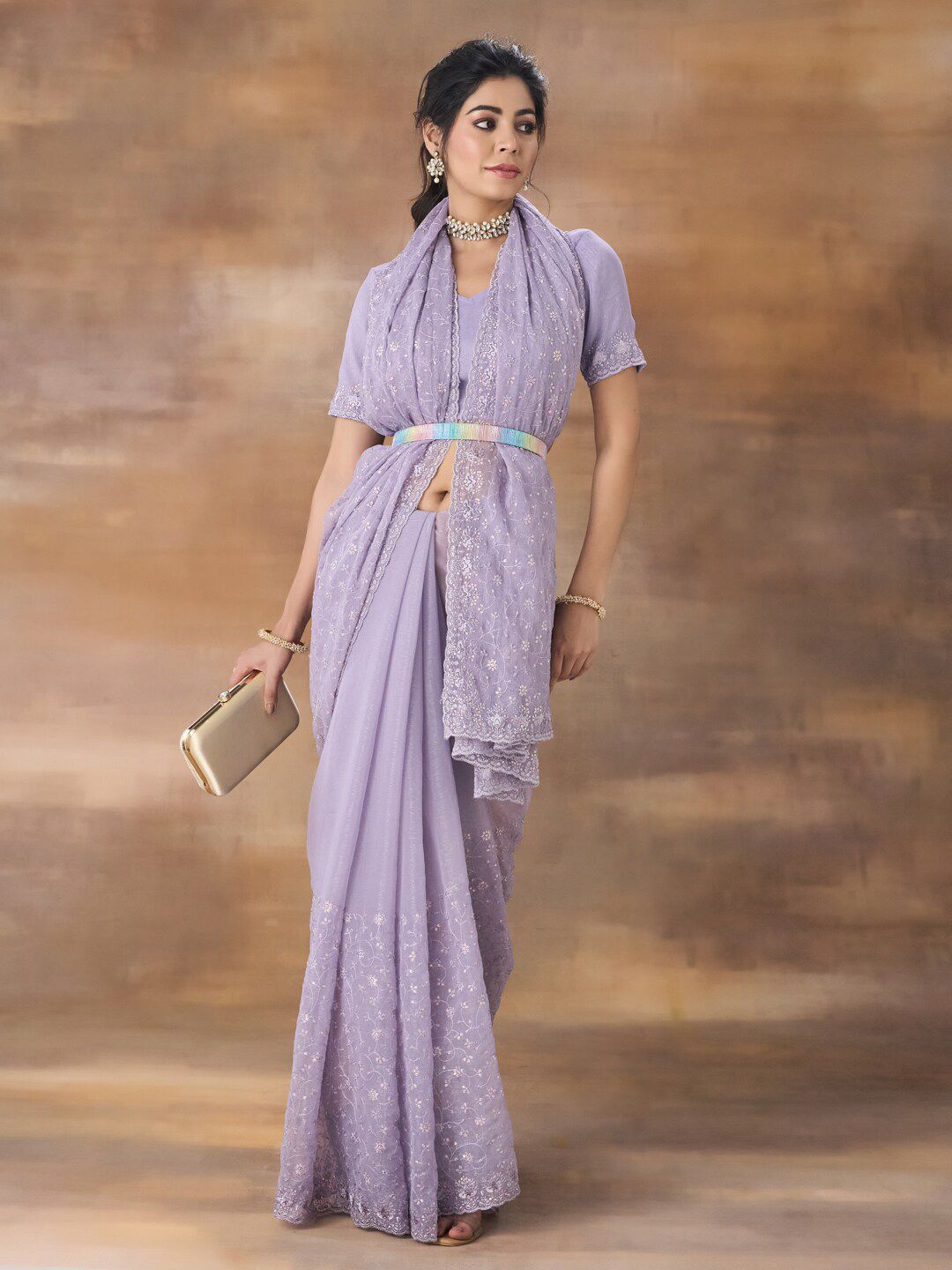 kasee Embroidered Floral Sequinned Saree