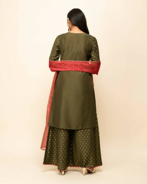 FIORRA Women's Green Silk Blend Straight Kurta Palazzo Set With Dupatta 