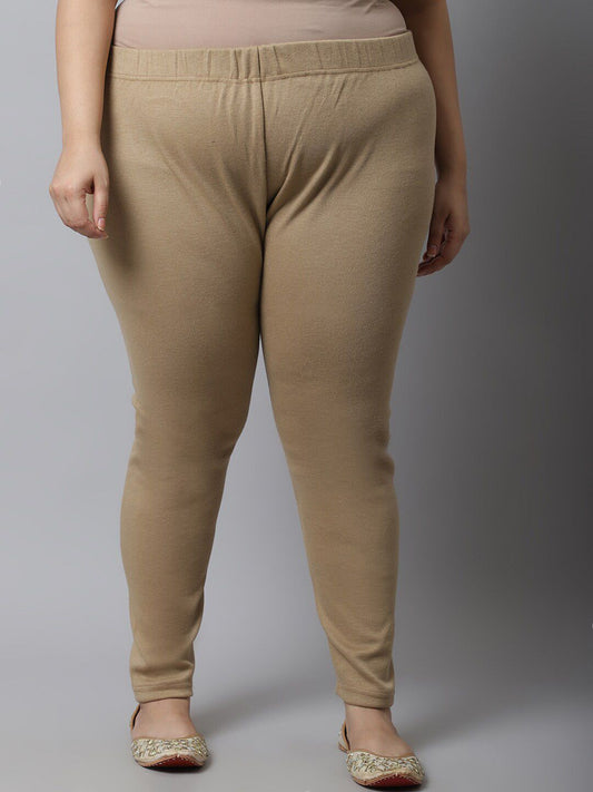 TAG 7 Women Plus size Beige Solid Leggings