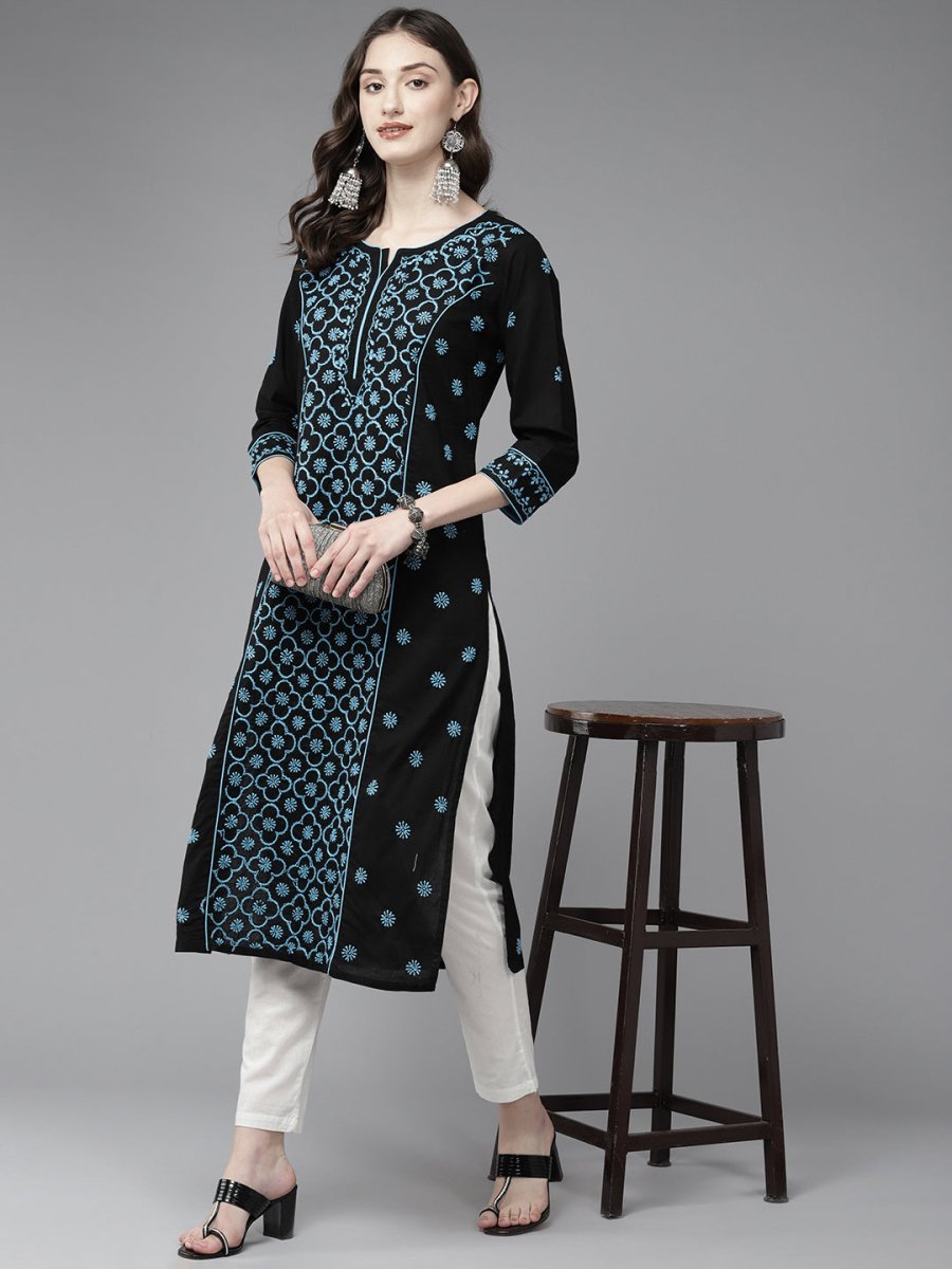 ADA Women Floral Embroidered Cotton Chikankari Kurta 