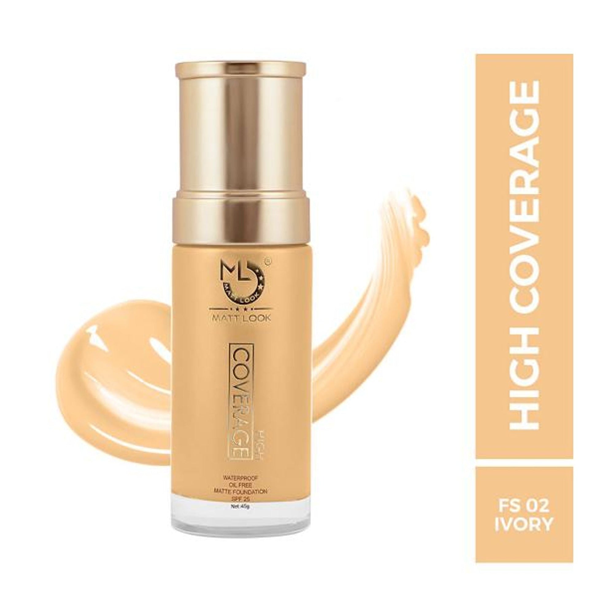 Matt Look High Coverage Waterproof Oil Free Matte SPF 25 Foundation - Ivory 