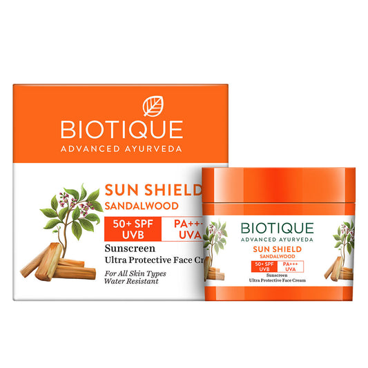 Biotique Advanced Ayurveda Sun Shield sandalwood 50+SPF UVB Sunscreen  Grab2Buy Biotique Grab2Buy