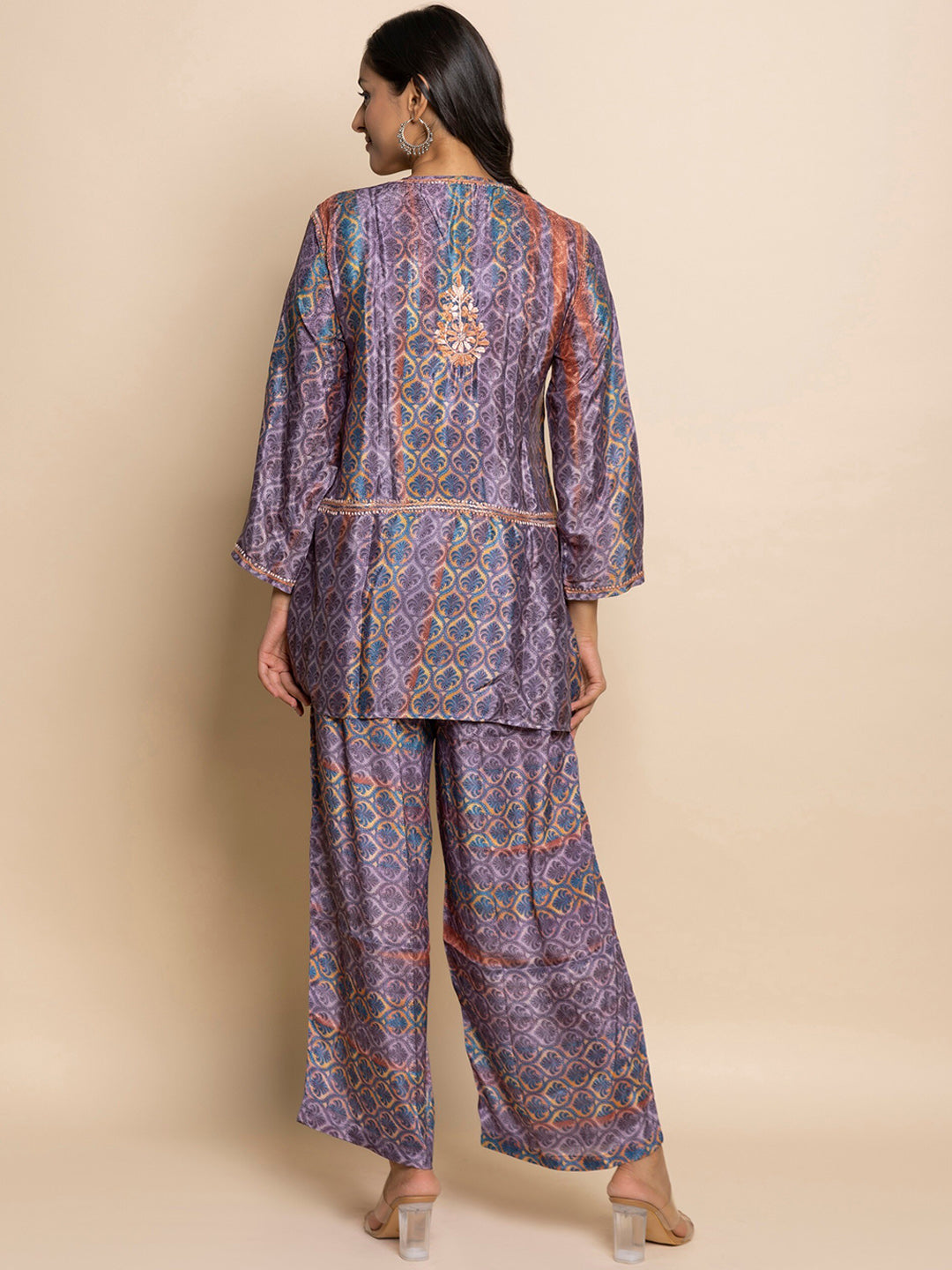 HOUSE OF KARI Floral Embroidered Regular Chikankari Straight Kurta with Palazzos 