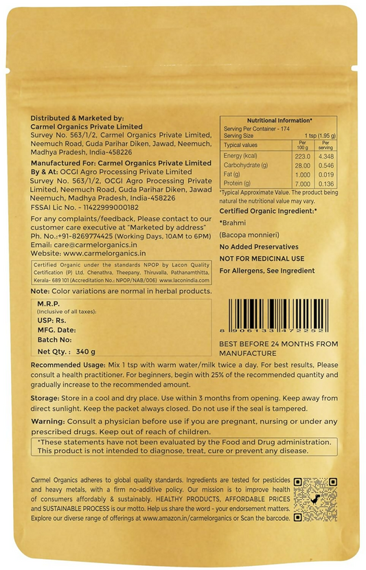 Carmel Organics Bacopa Monnieri Powder 