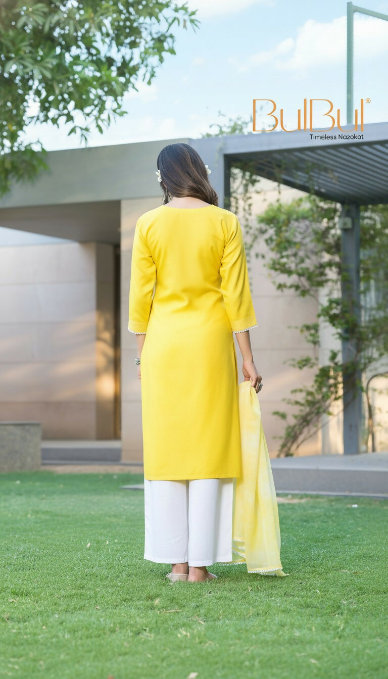 BulBul Pooja Yellow Rayon Kurta Set with Dupatta 