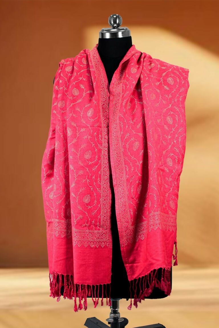 Weaving Mystery Handloom Pashmina Shawl-Kaani Zari - Pink  Grab2Buy Weaving Mystery Grab2Buy