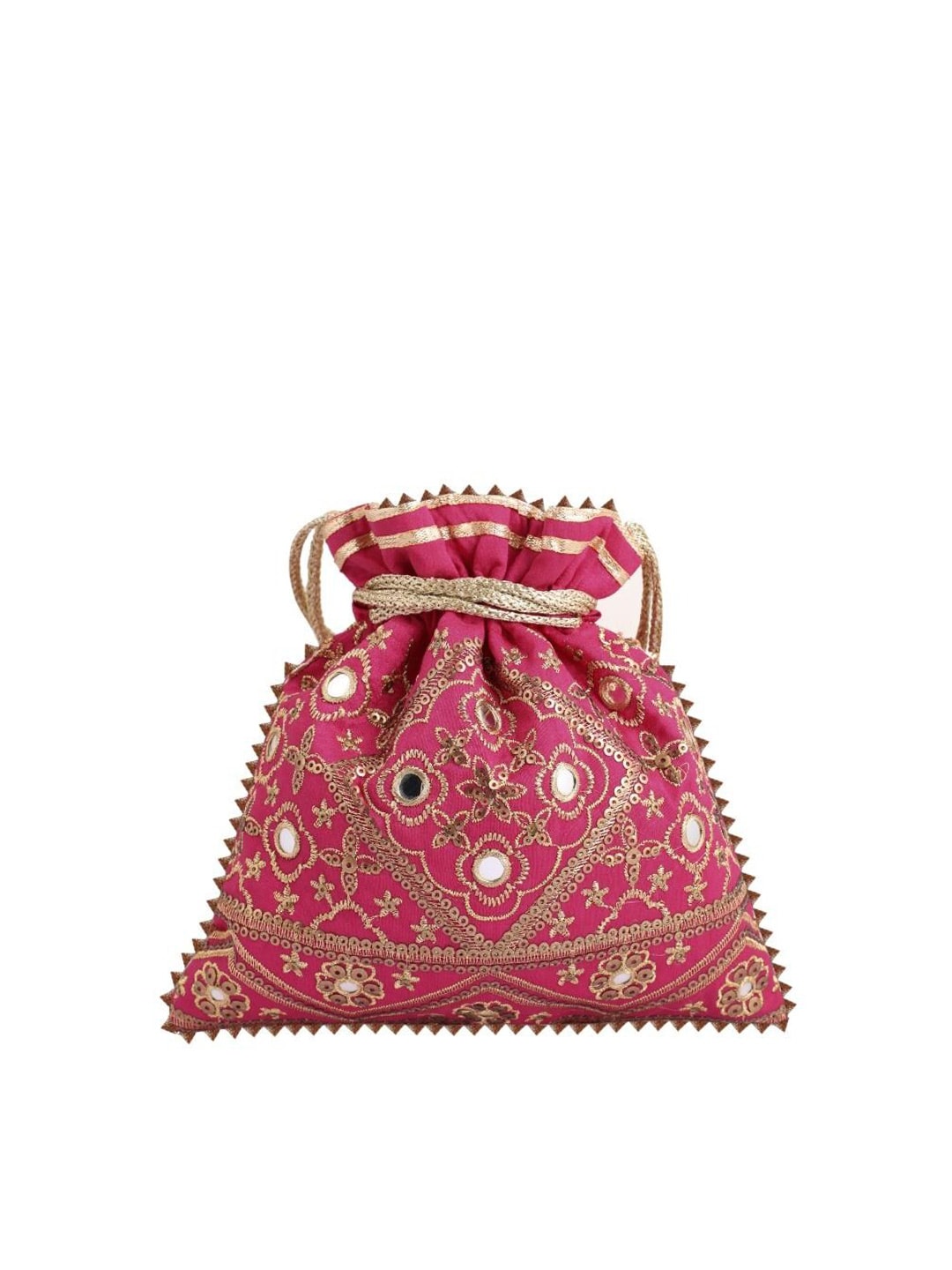 Masq Pink & Gold-Toned Embellished Embroidered Potli Clutch 