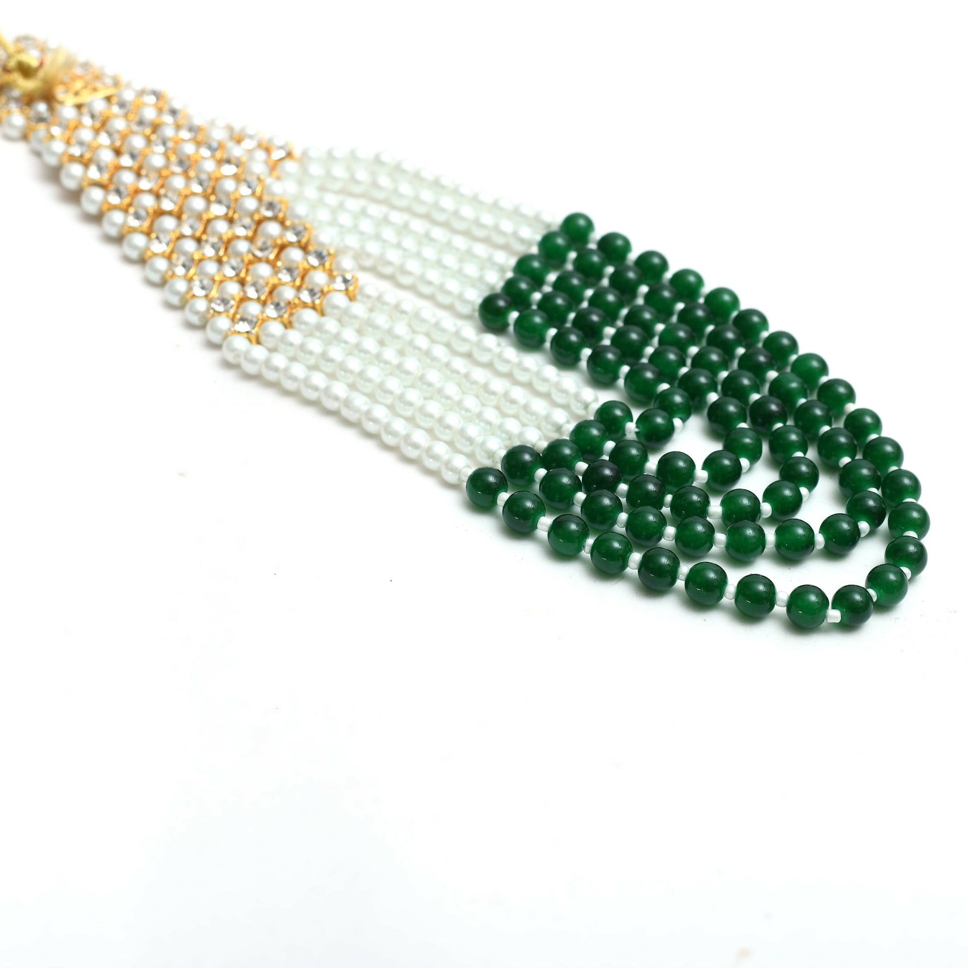 Mominos Fashion Johar Kamal Gold-Plated Rani Haar with Cream Green and Off white Pearls Jewellery Set - Grab2buy