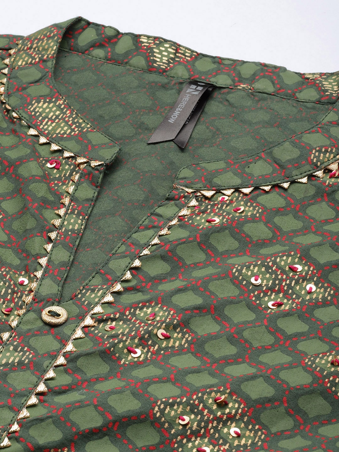 HERE&NOW Ethnic Motifs Printed Gotta Patti Pure Cotton Kurta With Trousers & With Dupatta