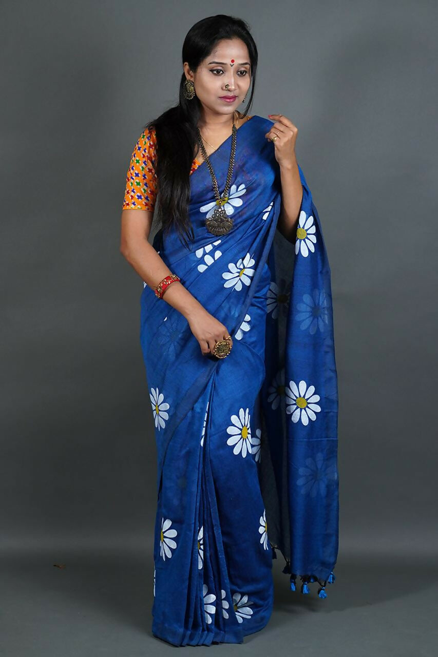 Exclusive Collection Blue Pure Cotton Grab2Buy With Sunflower Design 