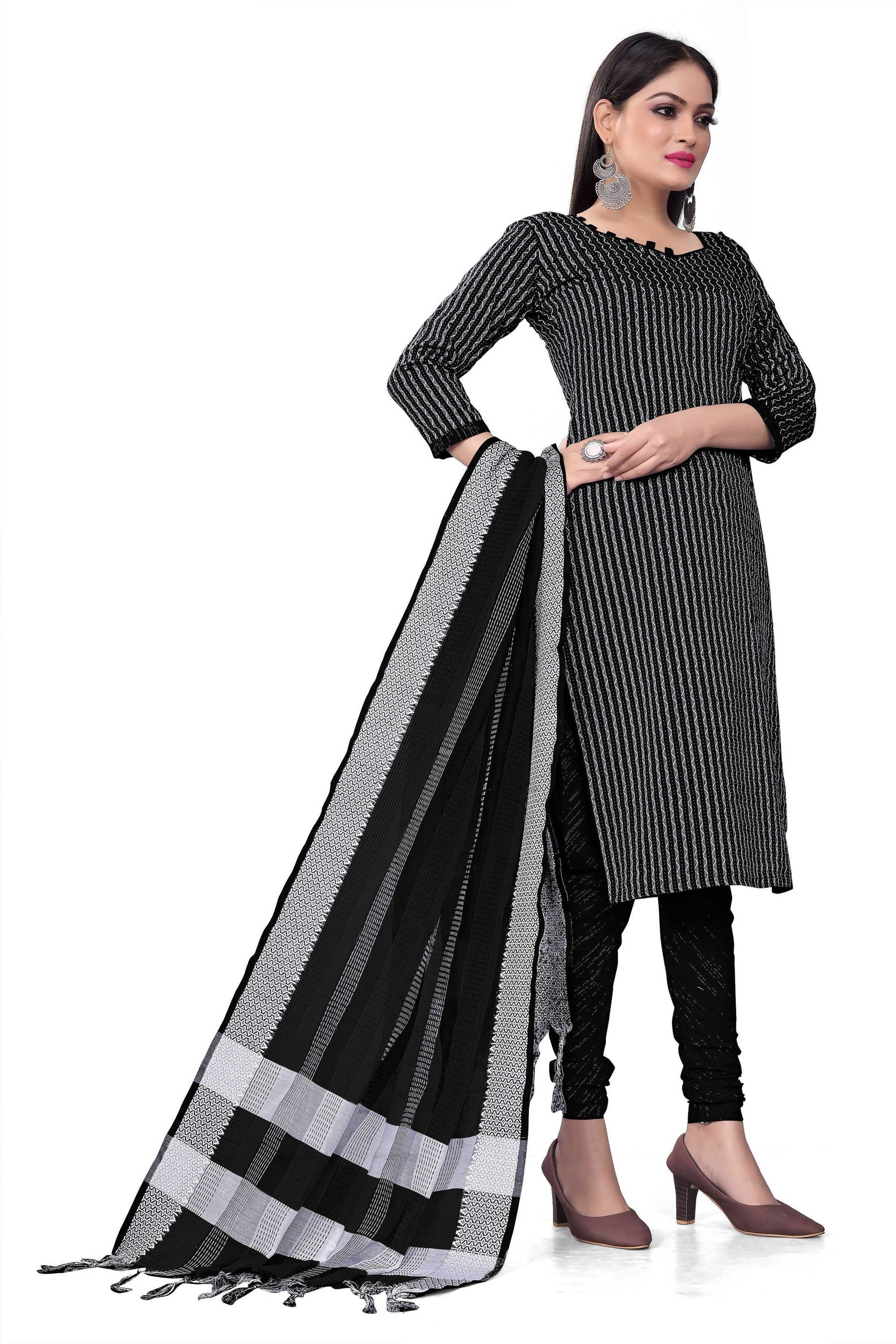 Black Cotton Jacquard Woven Unstitched Dress Material - Amara