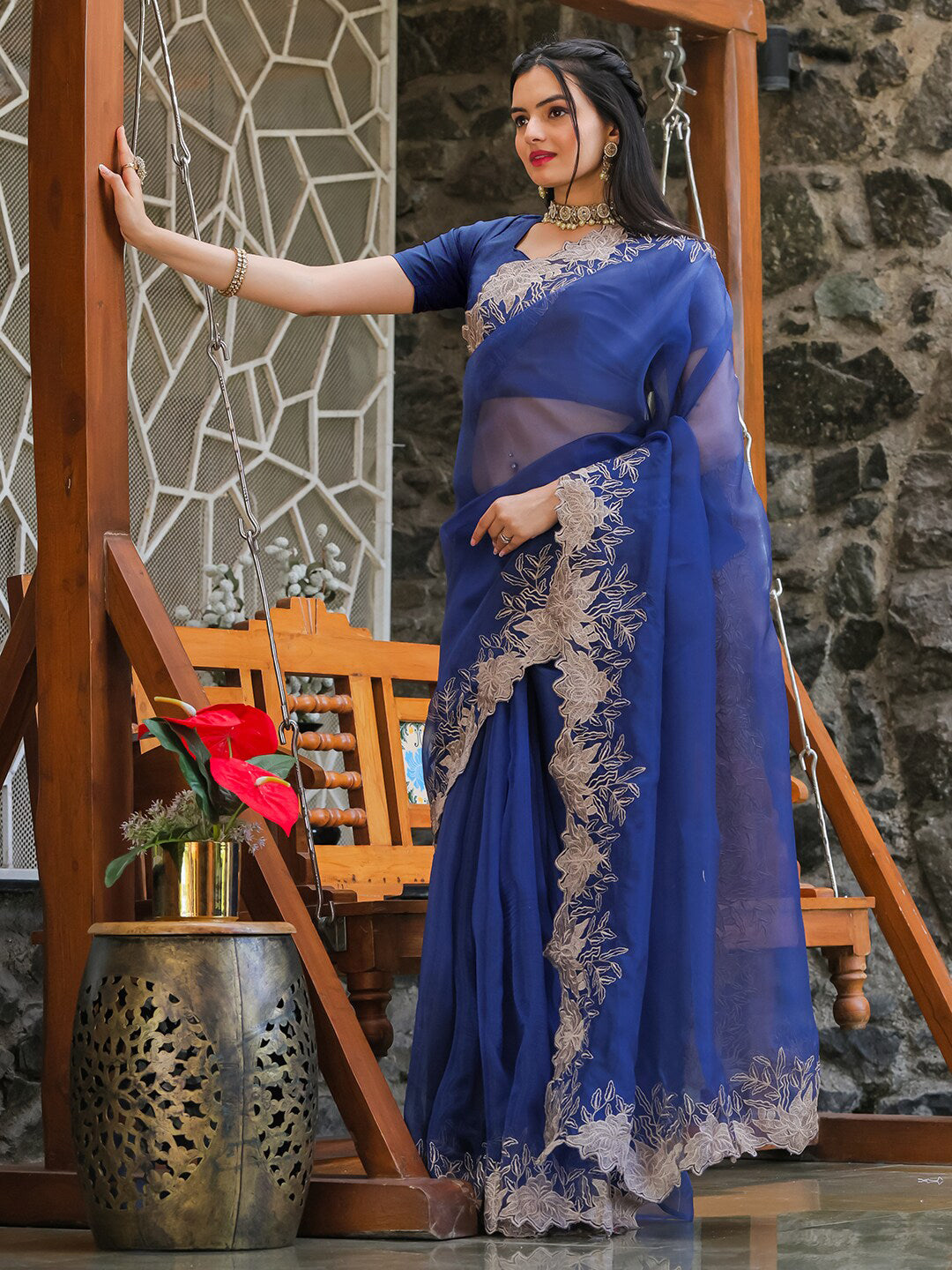 Tikhi Imli Blue Embroidered Organza Grab2Buy 