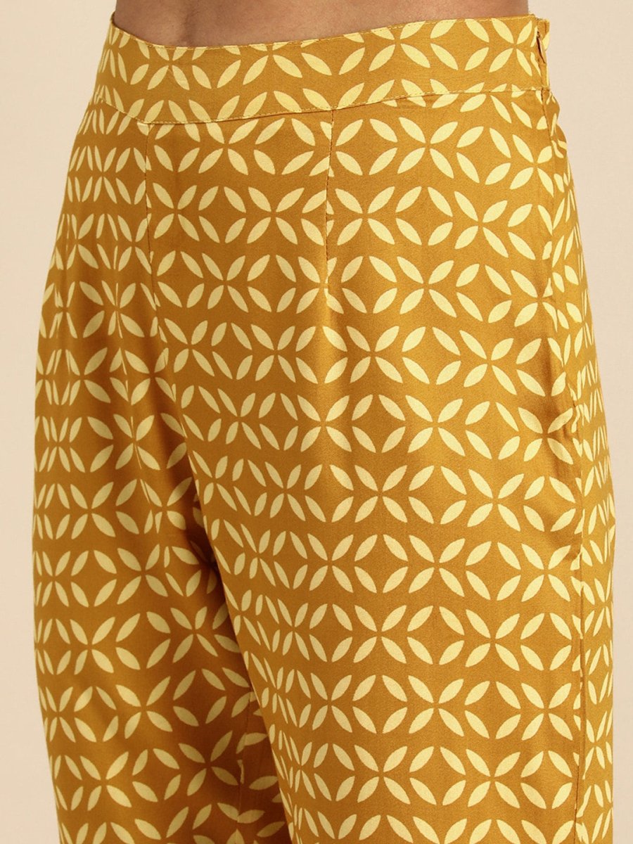 All About You Women Brown & Cream Printed Kurta with Trousers