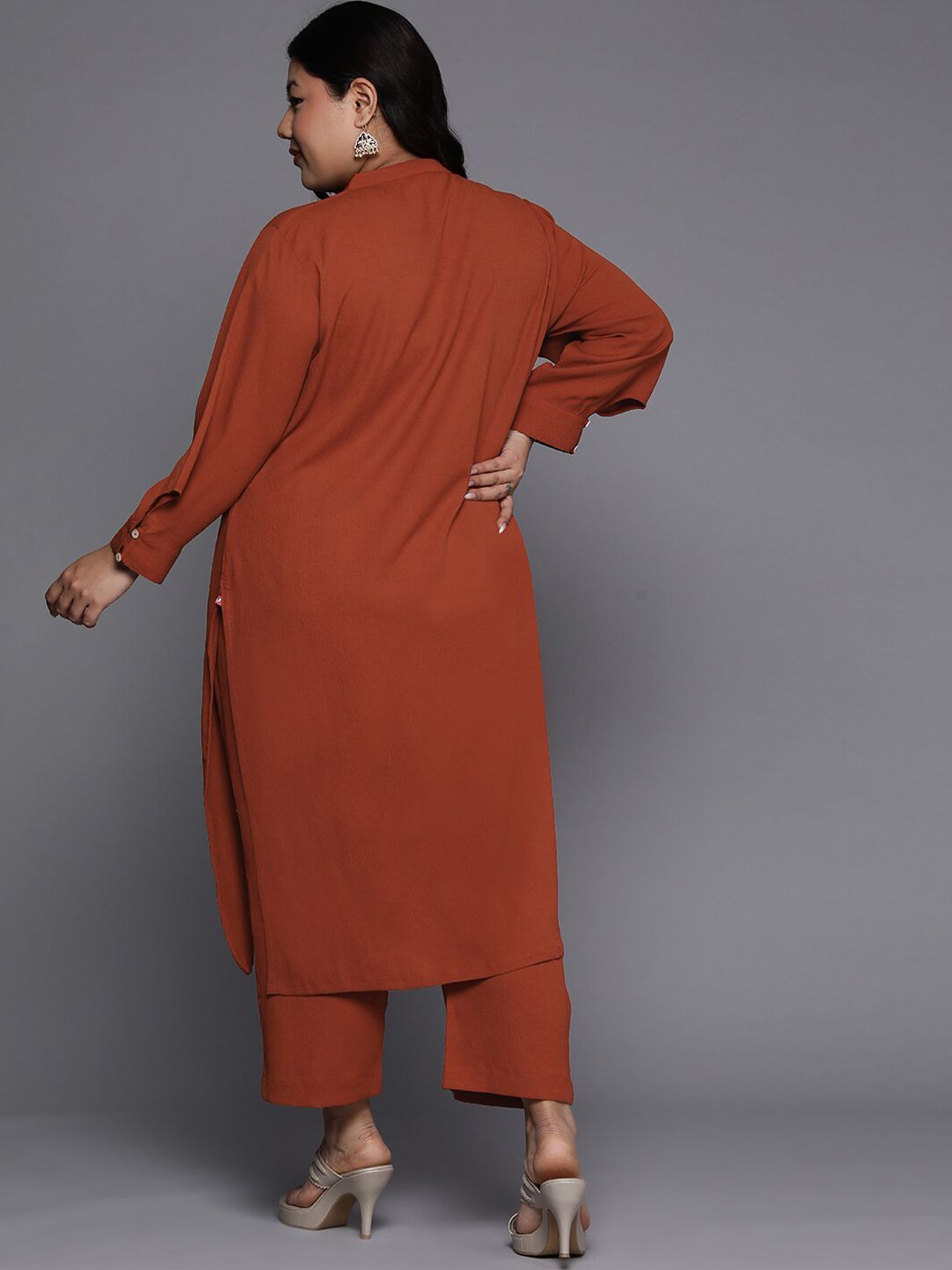 Sztori Plus Size Mandarin Collar Straight Kurta With Trouser