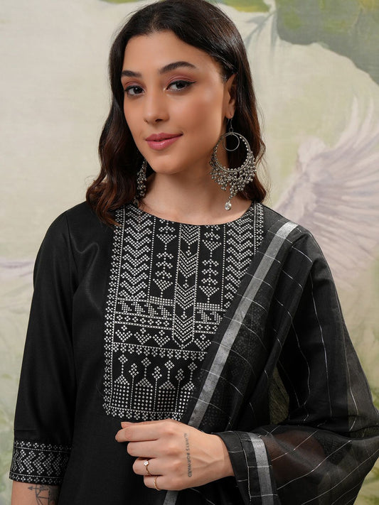 Vishudh Black Printed Regular Kurta with Trouser & Dupatta | Grab2Buy