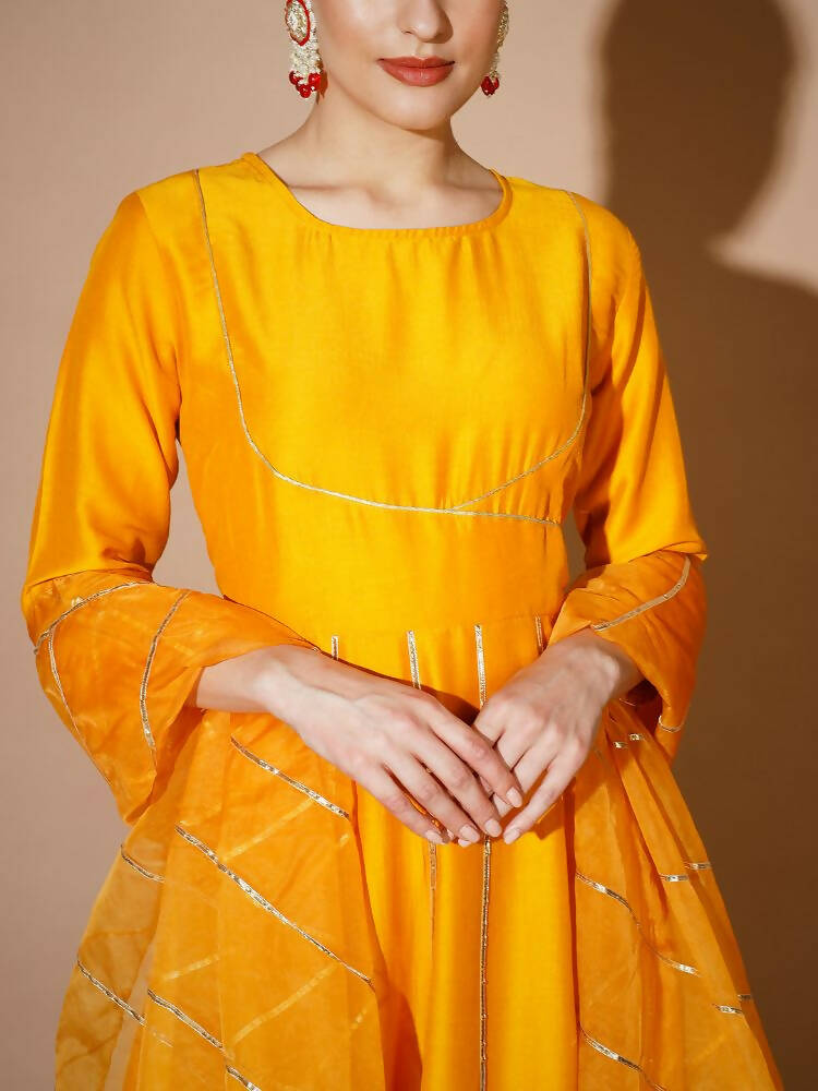 Myshka Women Mustard Solid Kurta & With Dupatta