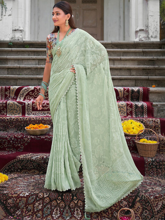 Saree Mall Floral Woven Design Pure Chiffon Sarees