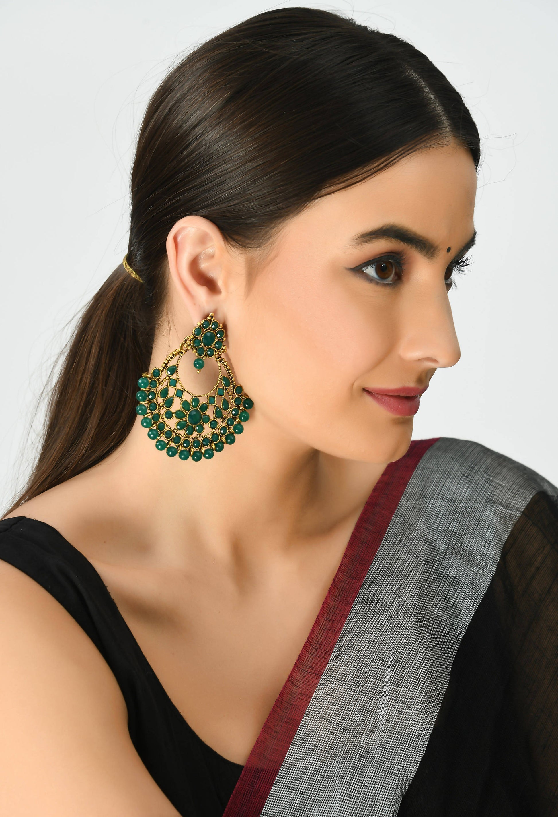Mominos Fashion Johar Kamal Golden And Green Beaded Earrings - Grab2buy