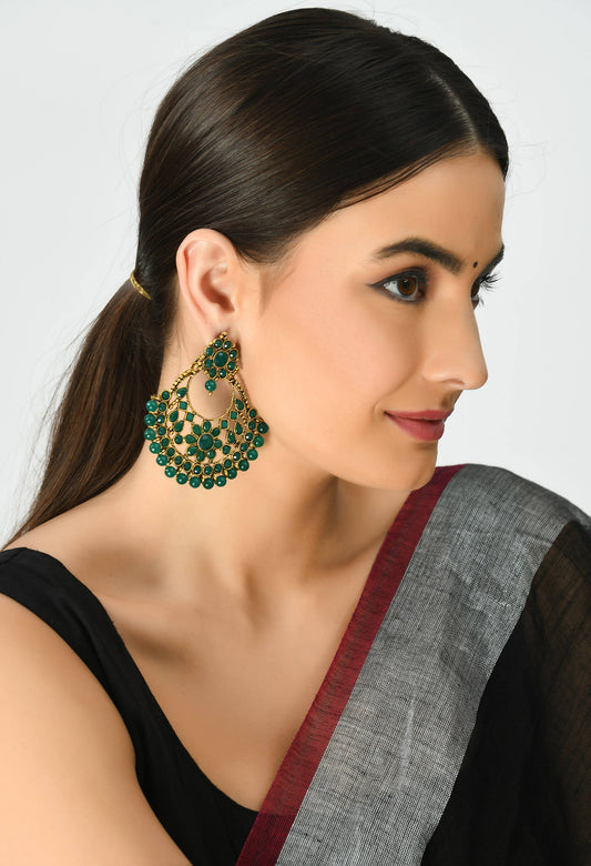 Mominos Fashion Johar Kamal Golden And Green Beaded Earrings - Grab2buy