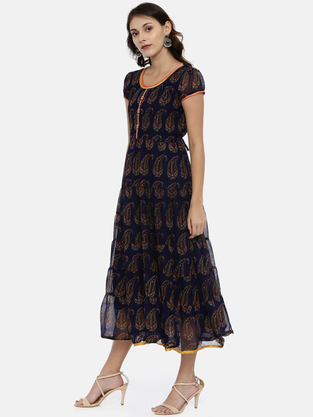 Souchii Women Navy Blue Printed Fit And Flare Dress 