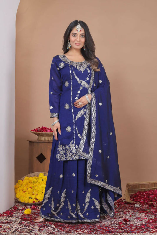 Joban Fashion Blue Georgette Embroidered Sharara Set