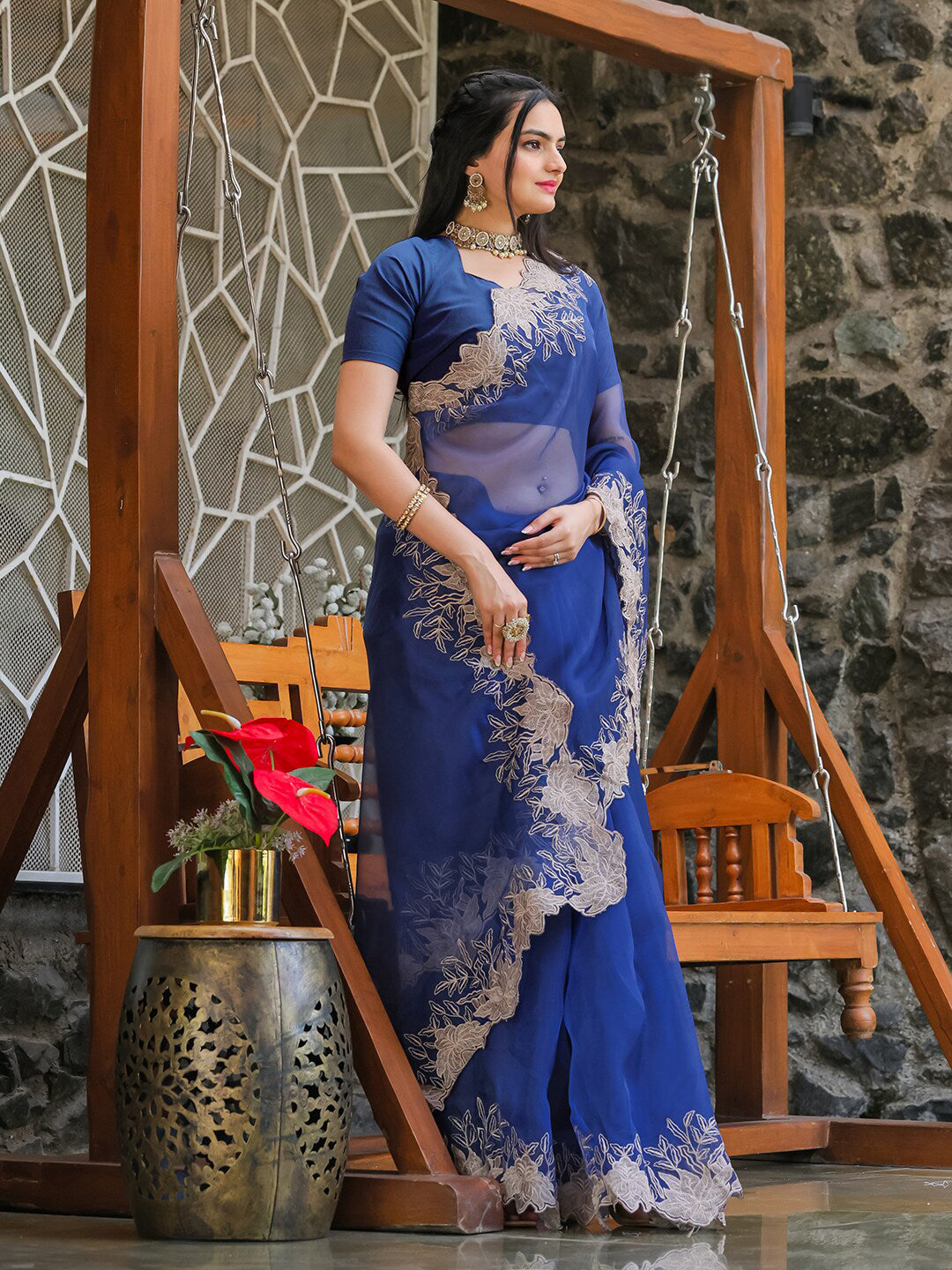 Tikhi Imli Blue Embroidered Organza Grab2Buy 