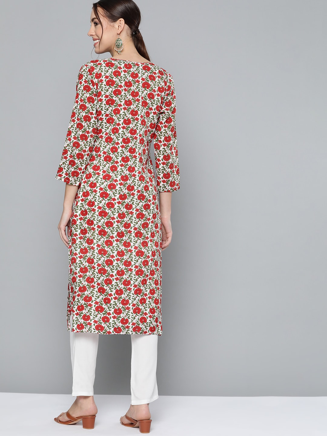 HERE&NOW Women Red & Green Floral Print Kurta