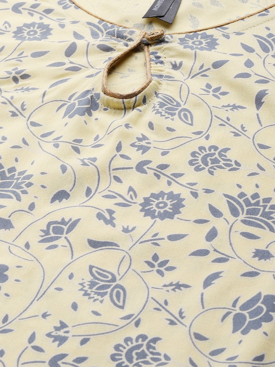 HERE&NOW Women Yellow & Grey Ethnic Motifs Printed Kurta with Trousers