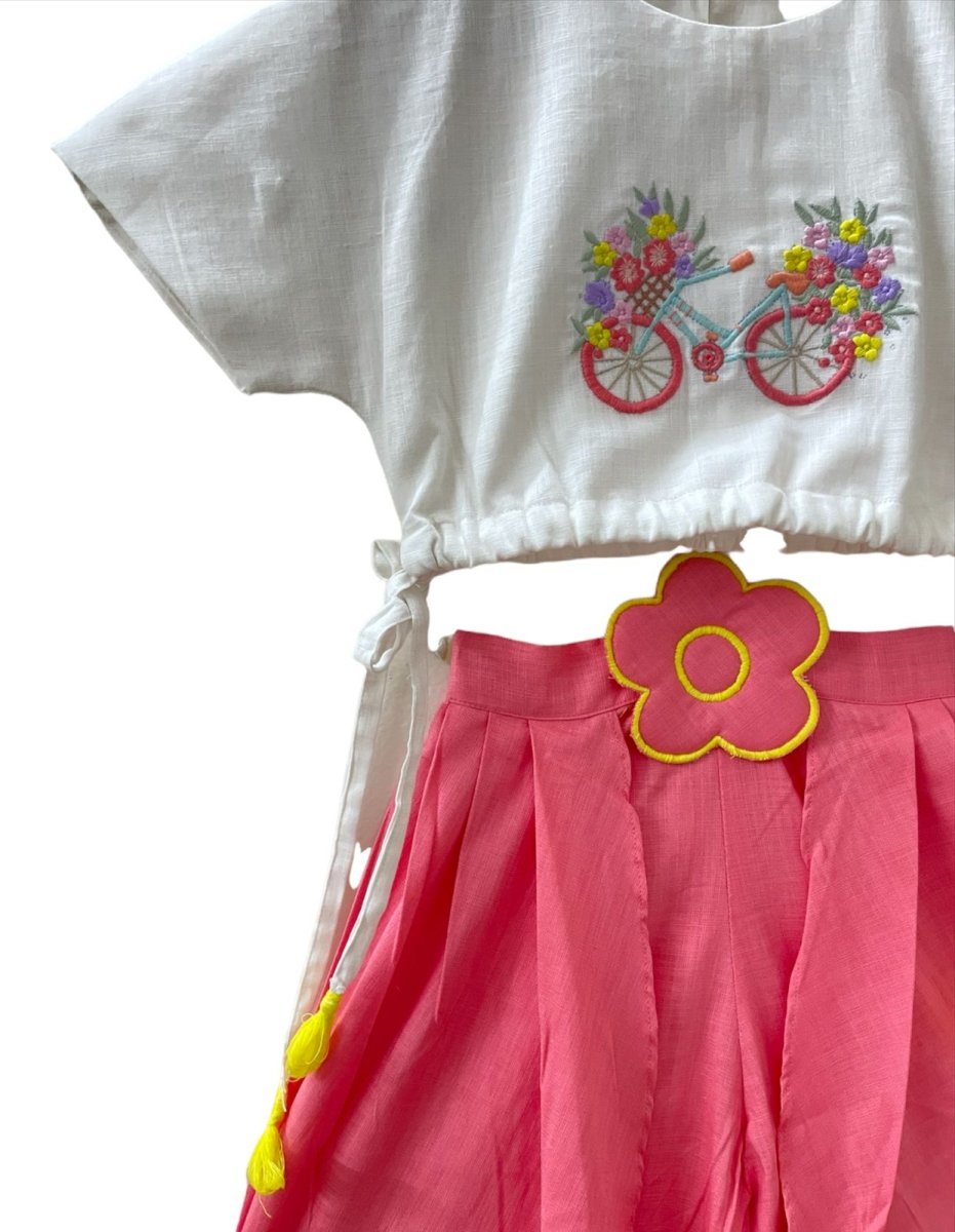 ArthLife Pink White Cycle Embroidered Co-Ord Set 