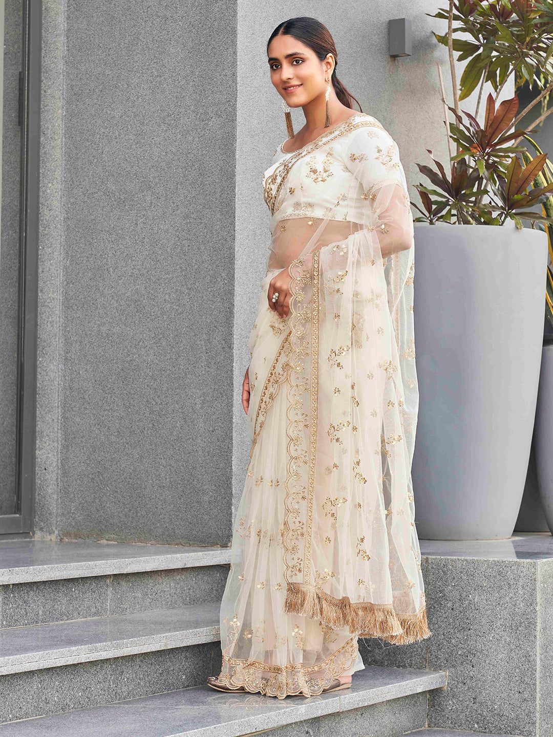 Tikhi Imli Ethnic Motifs Sequinned Embroidered Net Grab2Buy 