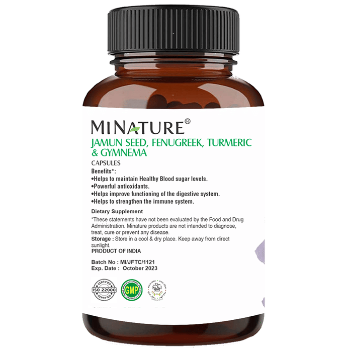 Minature Jamun Seed Fenugreek, Turmeric and Gymnema Powder Capsules 