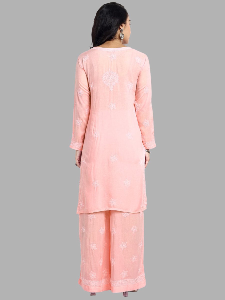 ADA Floral Embroidered Long Sleeves Regular Lucknowi Chikankari Kurta With Palazzos 
