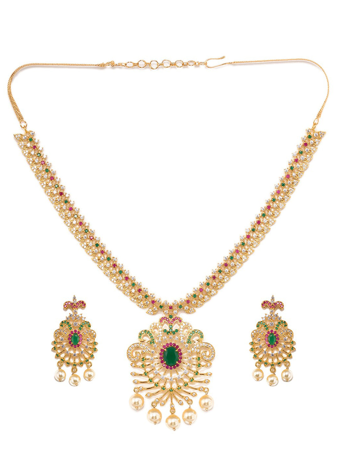 Saraf RS Jewellery Women Gold-Toned & Multi-Coloured CZ-Studded Handcrafted Jewellery Set - Grab2buy
