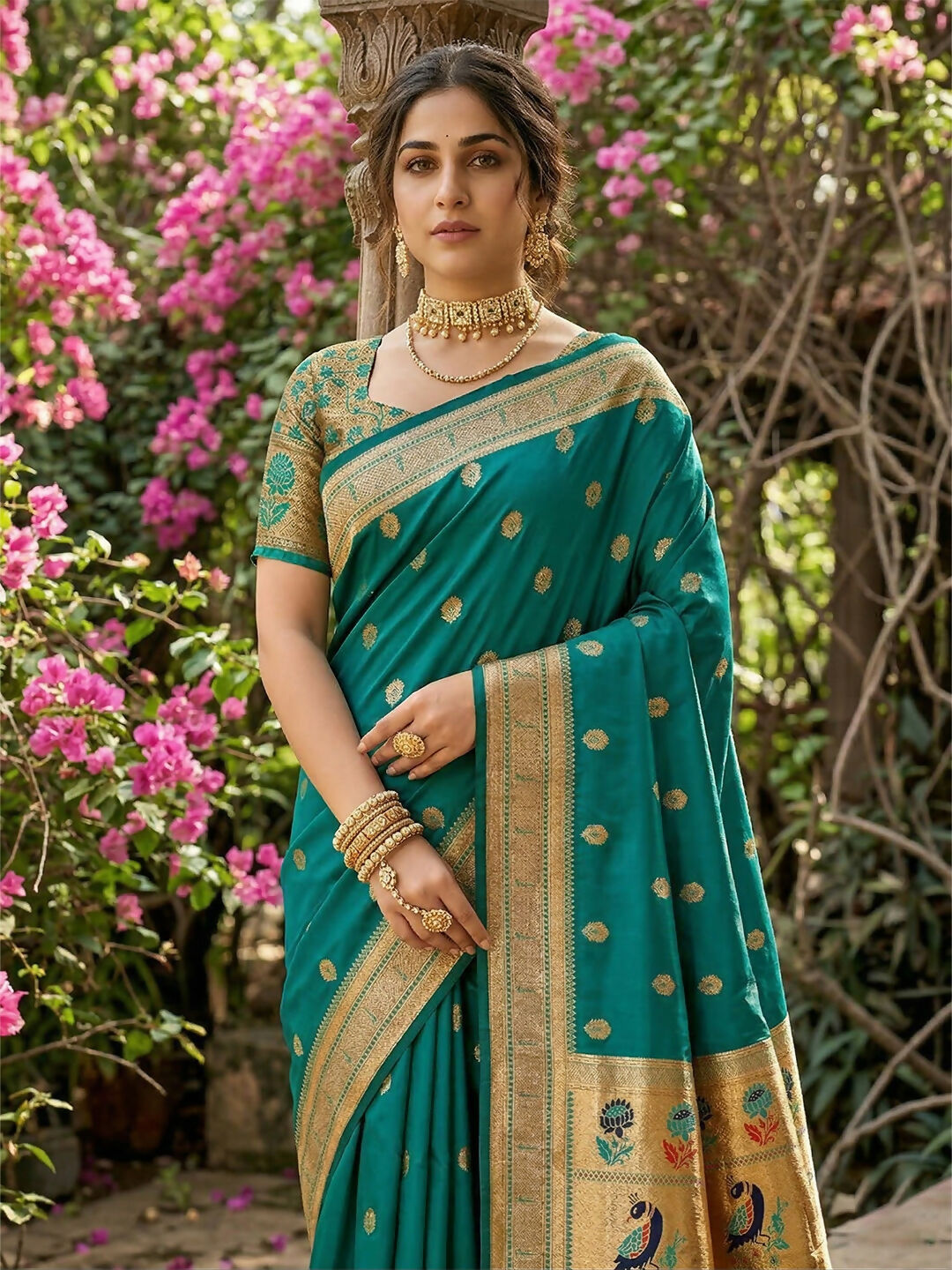 Shree Shyam Fashion Rama Green Soft Silk Saree
