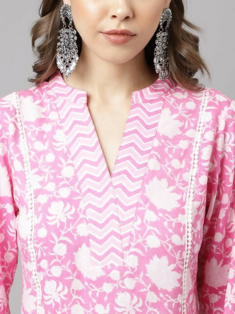 FIORRA Women's Pink Cotton A-Line Kurta Set 
