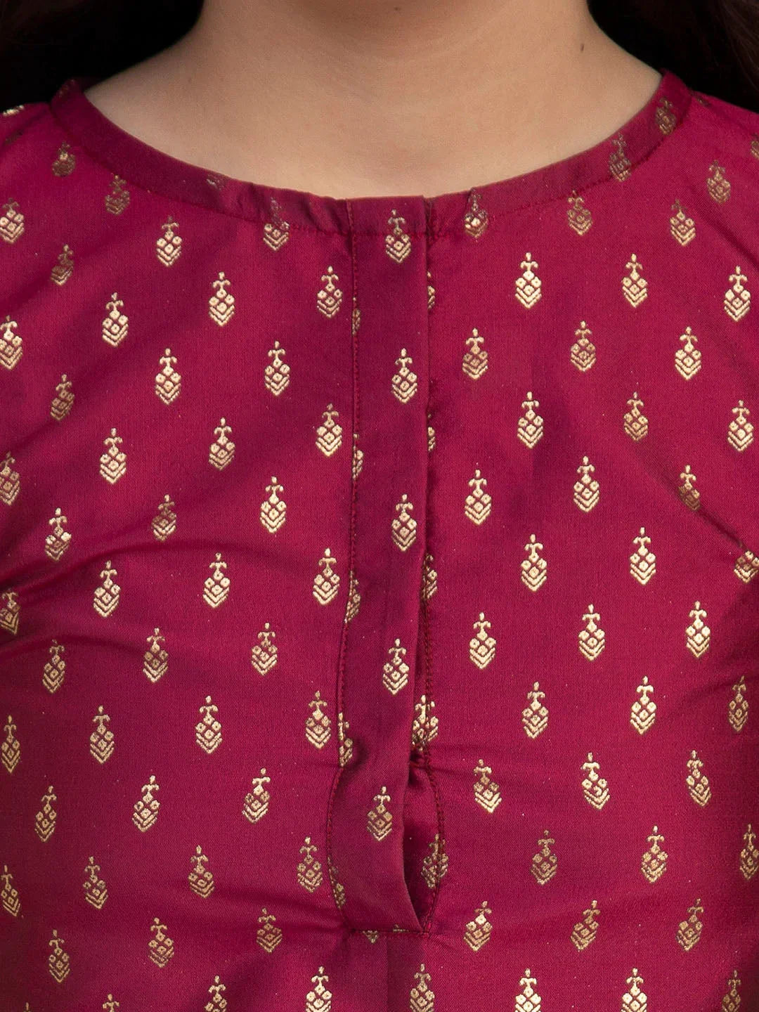 NOZ2TOZ Burgundy Embroidered Kurta with Sharara & With Dupatta For Girls 
