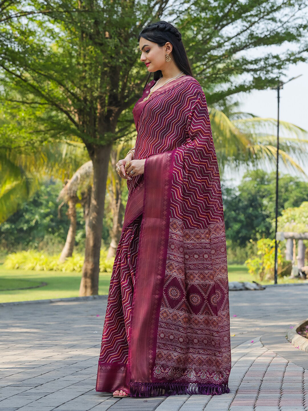 Tikhi Imli Leheriya Printed Zari Ready to Wear Grab2Buy 