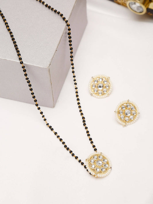 Gold Plated Black Kundan Beaded Mangalsutra With Studs - Ruby Raang - Grab2buy
