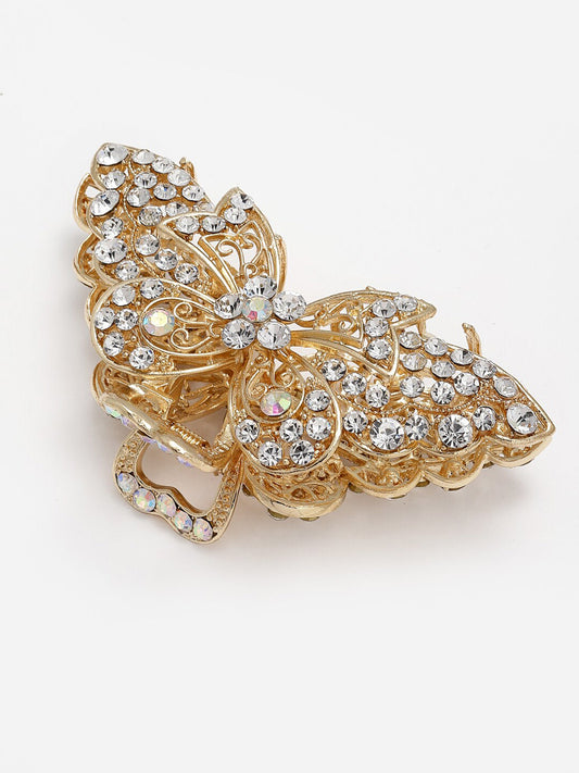 Panash Women Gold-Toned & White Embellished Claw Clip - Grab2buy