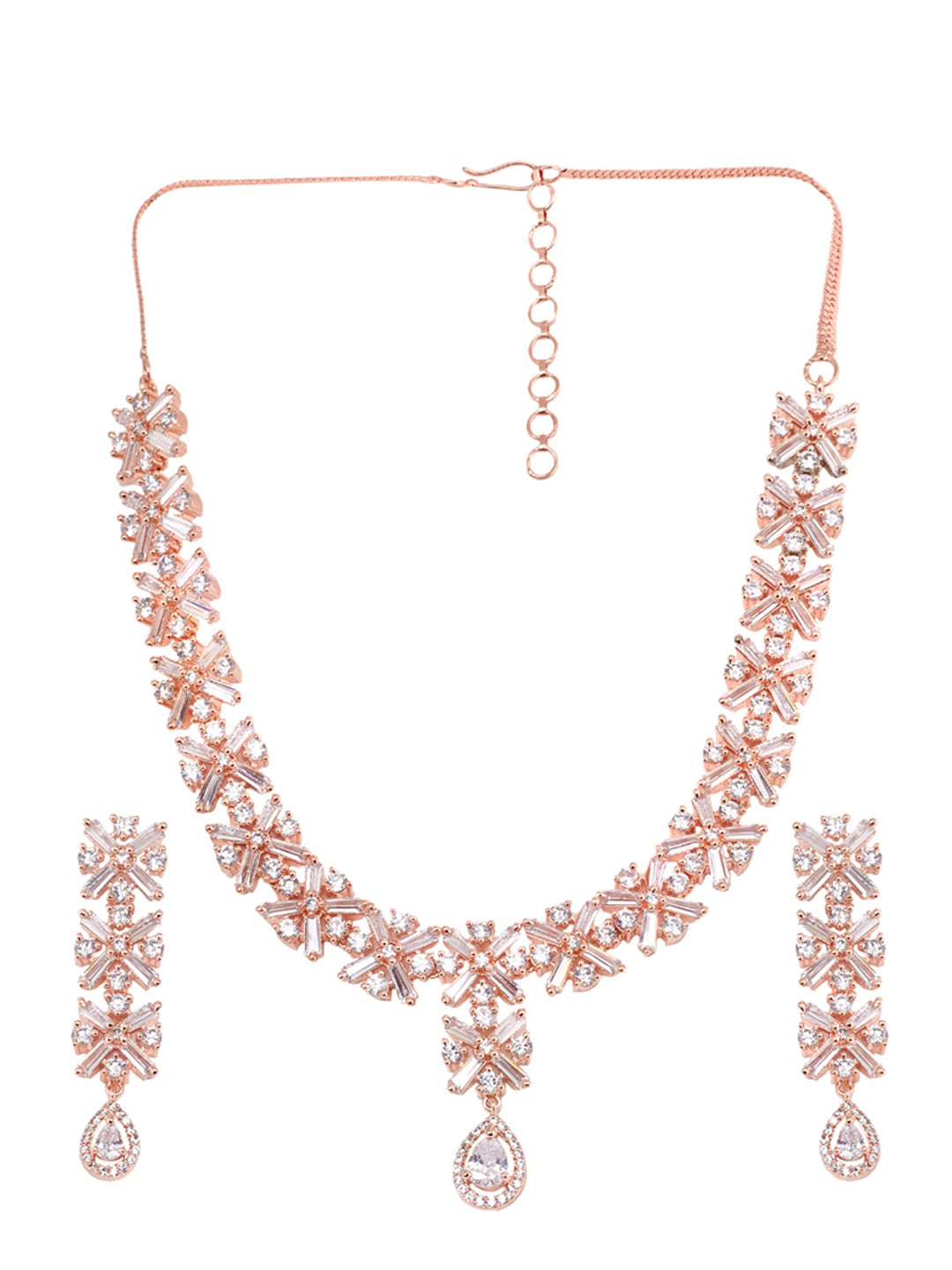 Saraf RS Jewellery Rose Gold-Plated American Diamond Studded Handcrafted Jewellery Set - Grab2buy